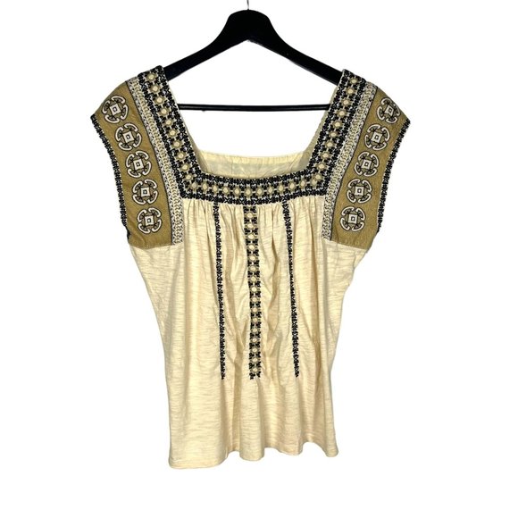 Lucky Brand Cream Black Embroidered Sleeveless Top Small - Picture 1 of 5